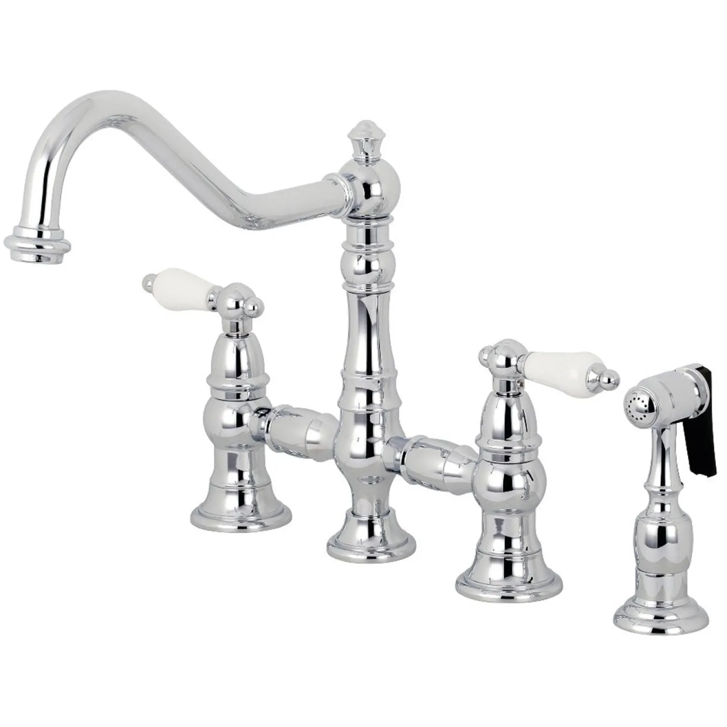 Kingston Brass Restoration 8-Inch Bridge Kitchen Faucet with Sprayer
