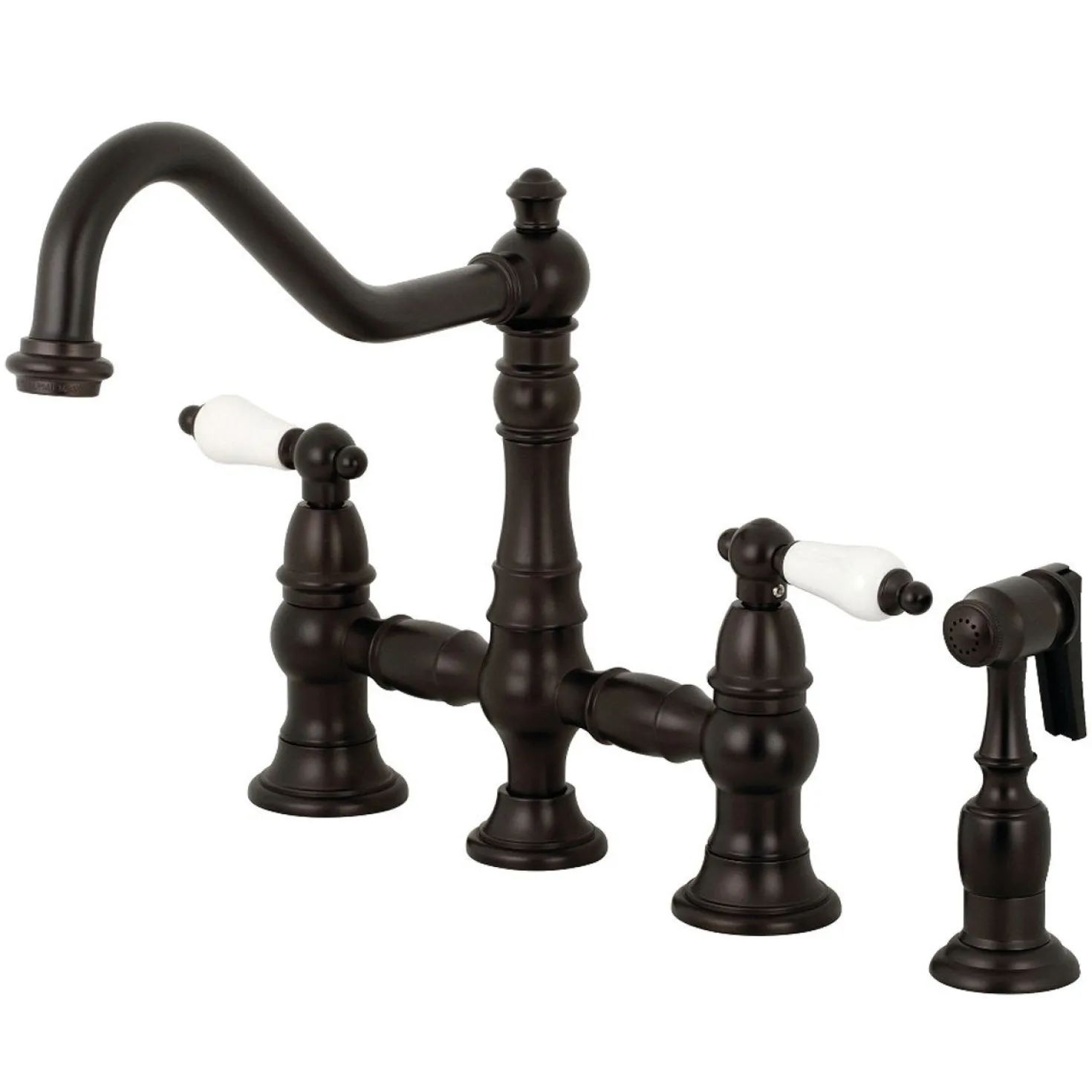 Kingston Brass Restoration 8-Inch Bridge Kitchen Faucet with Sprayer