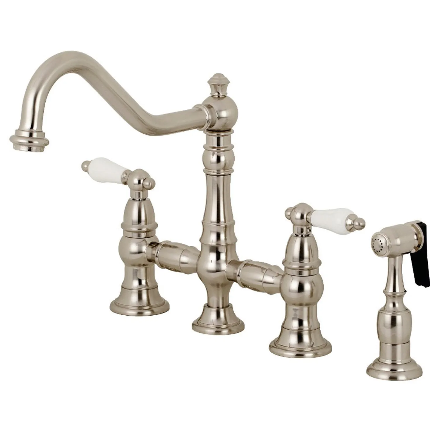Kingston Brass Restoration 8-Inch Bridge Kitchen Faucet with Sprayer