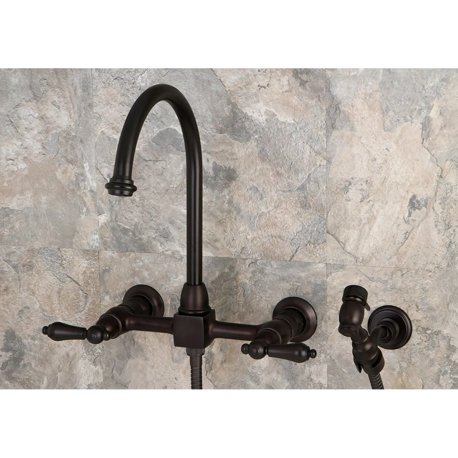 Kingston Brass Restoration 8-Inch Centerset Wall Mount Kitchen Faucet with Brass Sprayer