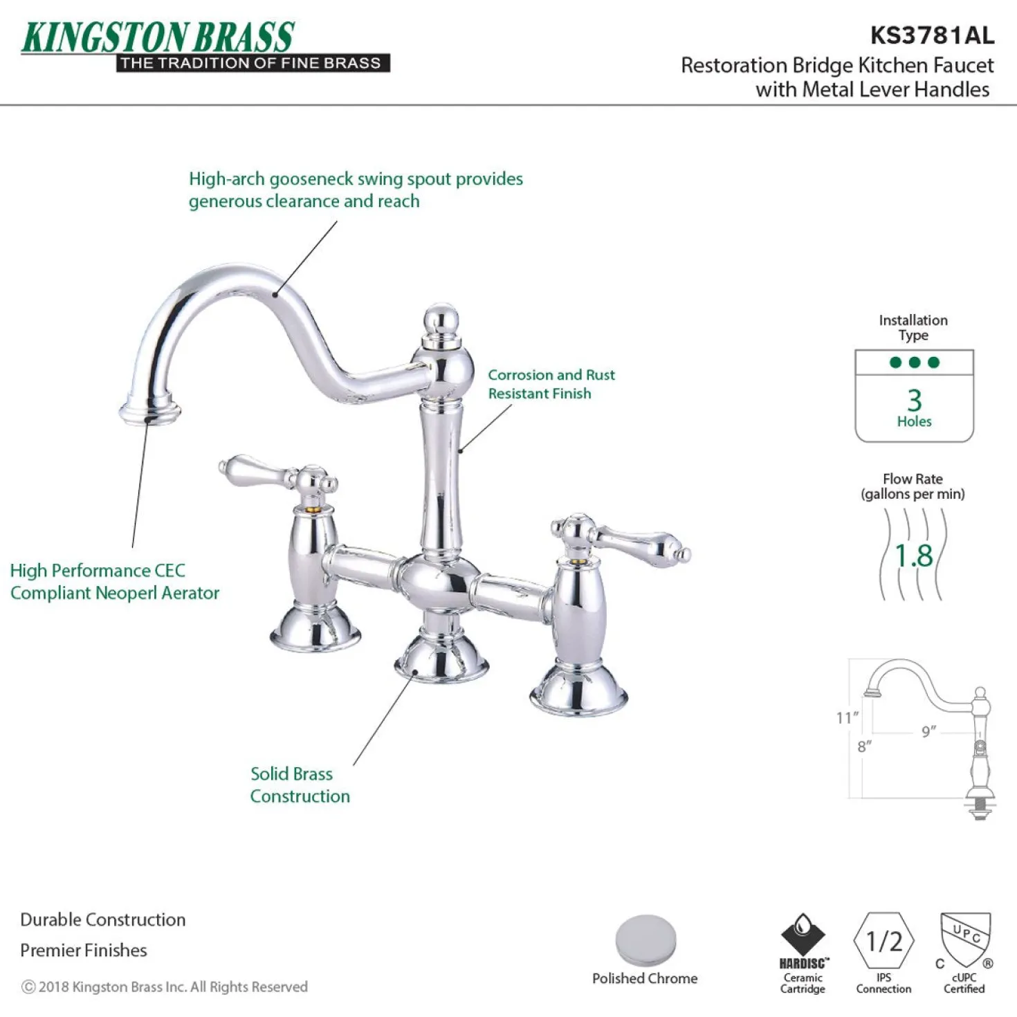 Kingston Brass Restoration Kitchen Bridge Faucet