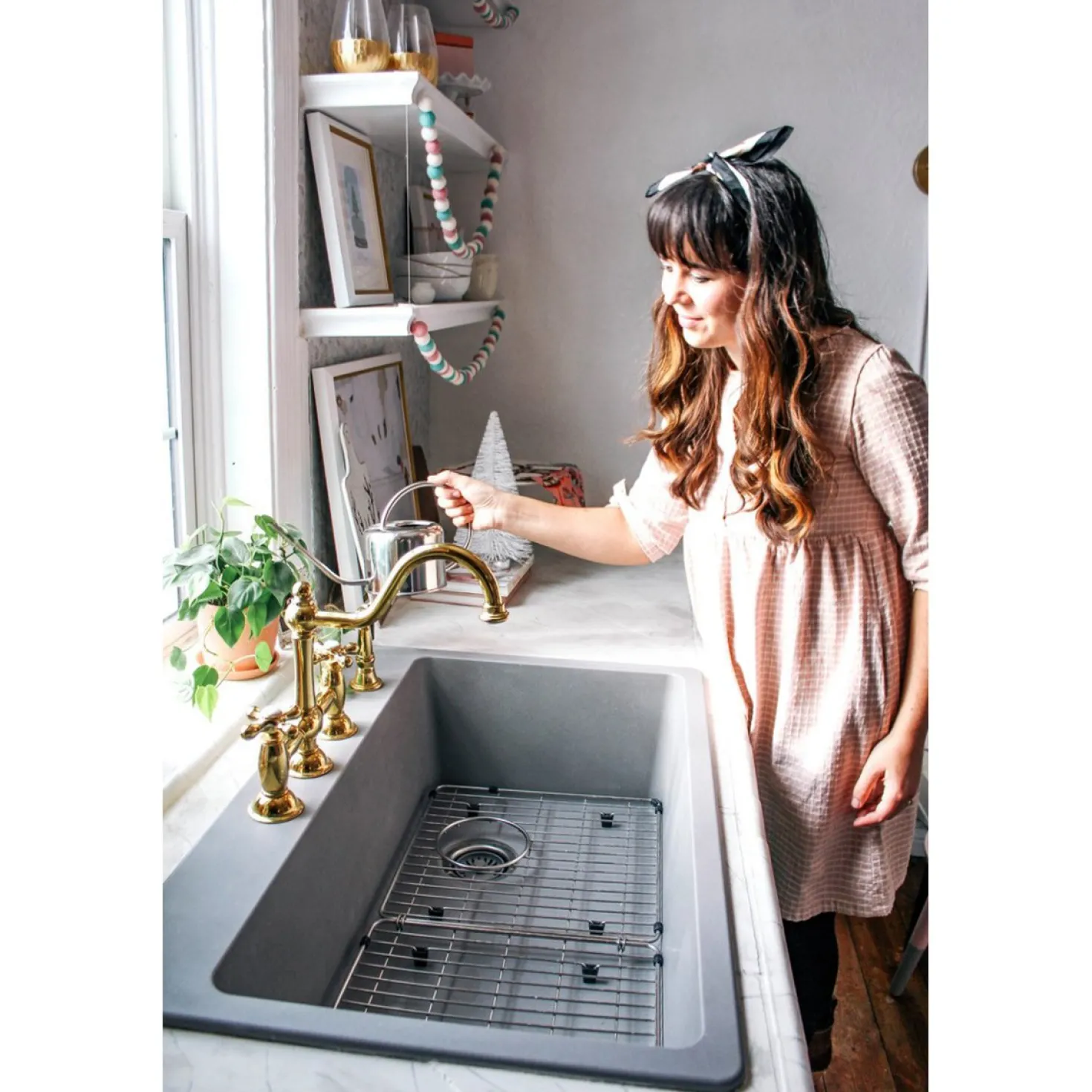 Kingston Brass Restoration Kitchen Bridge Faucet with Brass Sprayer