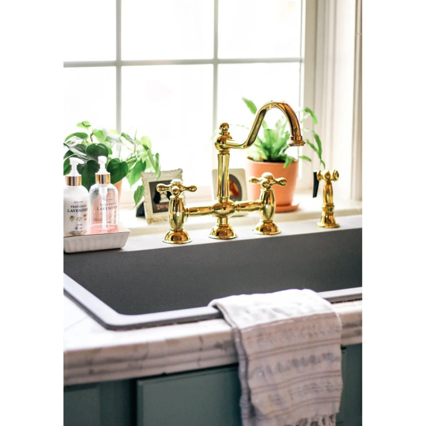 Kingston Brass Restoration Kitchen Bridge Faucet with Brass Sprayer