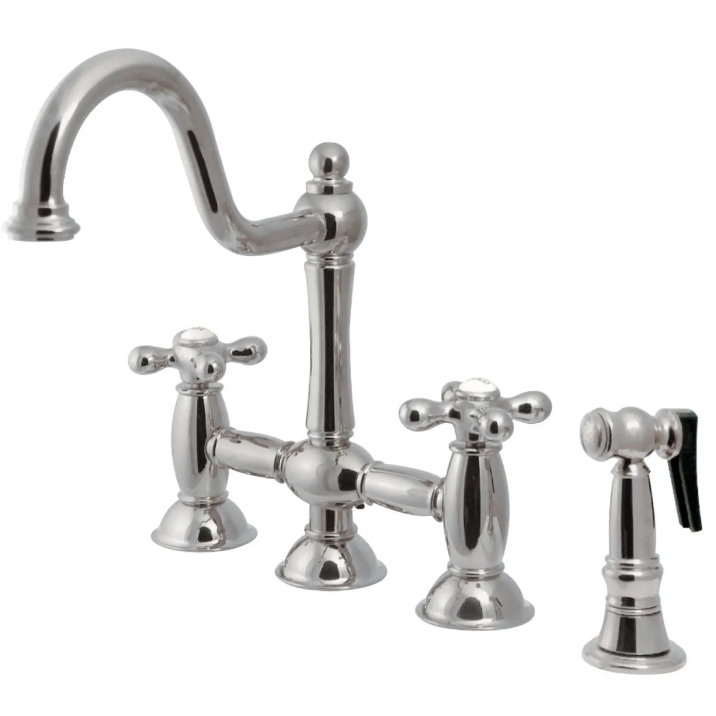 Kingston Brass Restoration Kitchen Bridge Faucet with Brass Sprayer