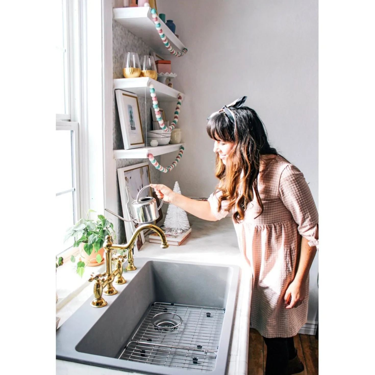 Kingston Brass Restoration Kitchen Bridge Faucet with Brass Sprayer