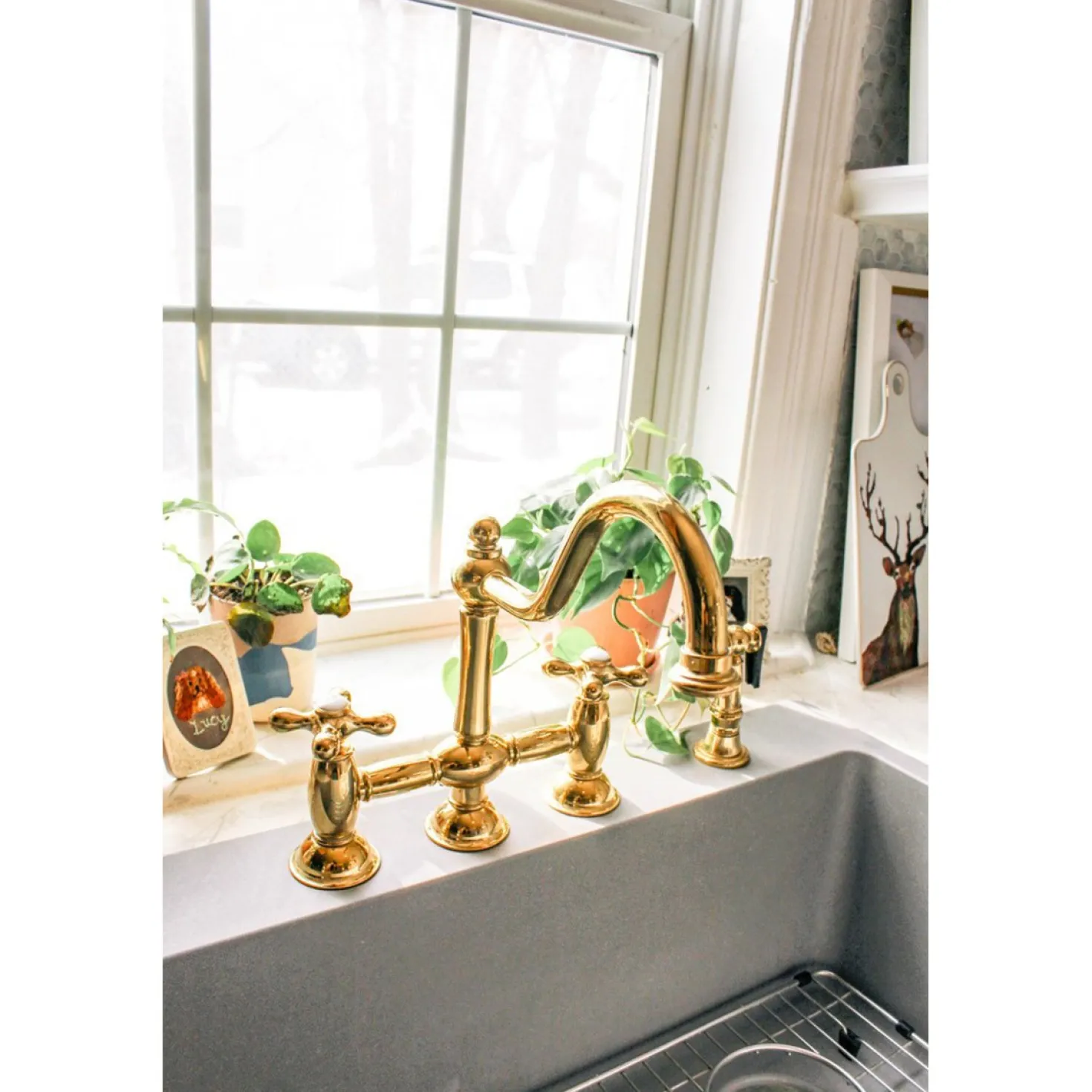 Kingston Brass Restoration Kitchen Bridge Faucet with Brass Sprayer