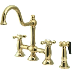 Kingston Brass Restoration Kitchen Bridge Faucet with Brass Sprayer