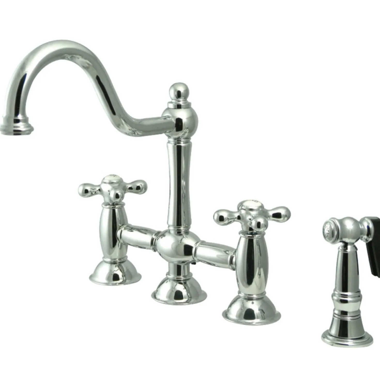 Kingston Brass Restoration Kitchen Bridge Faucet with Brass Sprayer