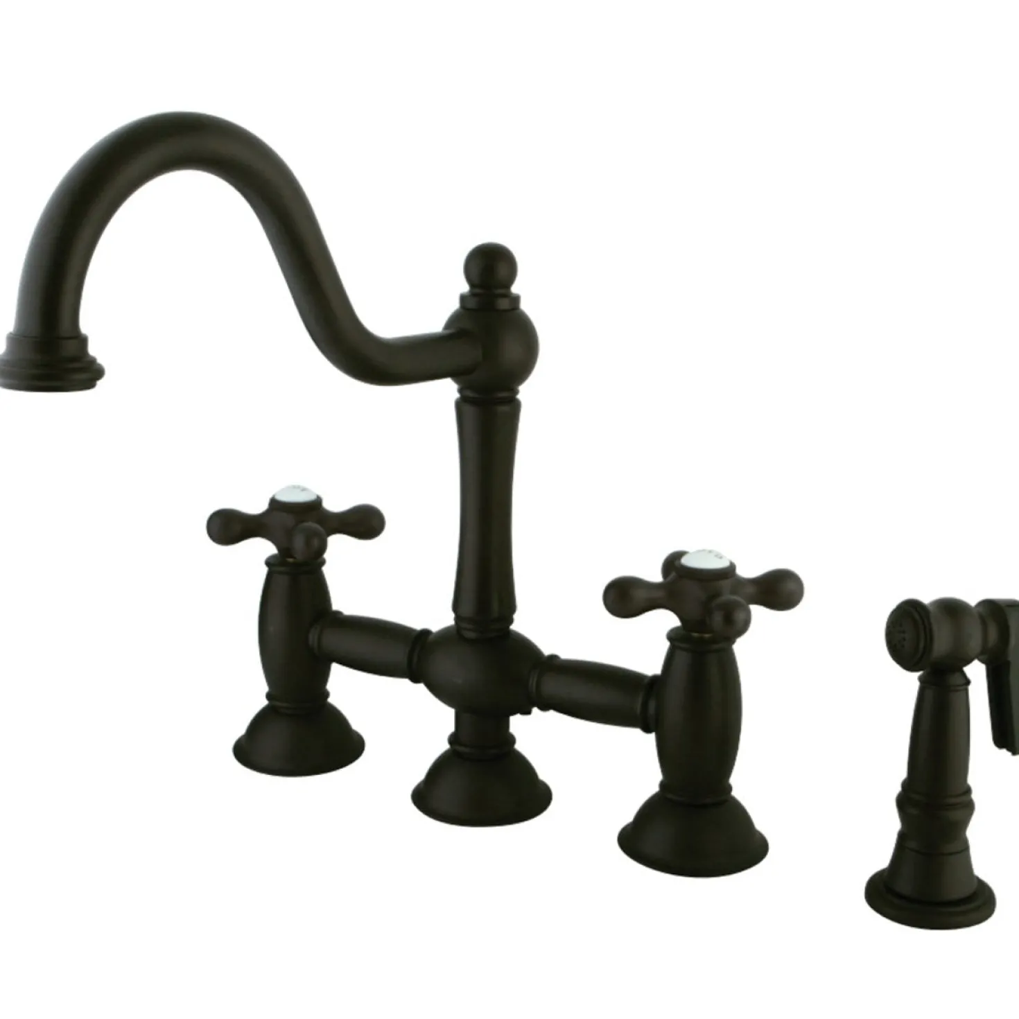 Kingston Brass Restoration Kitchen Bridge Faucet with Brass Sprayer