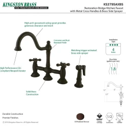 Kingston Brass Restoration Kitchen Bridge Faucet with Brass Sprayer