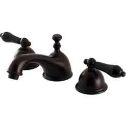 Kingston Brass Restoration Onyx Widespread Lavatory Faucet with Black Porcelain Lever Handle