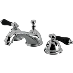 Kingston Brass Restoration Onyx Widespread Lavatory Faucet with Black Porcelain Lever Handle