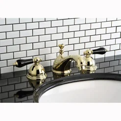 Kingston Brass Restoration Onyx Widespread Lavatory Faucet with Black Porcelain Lever Handle