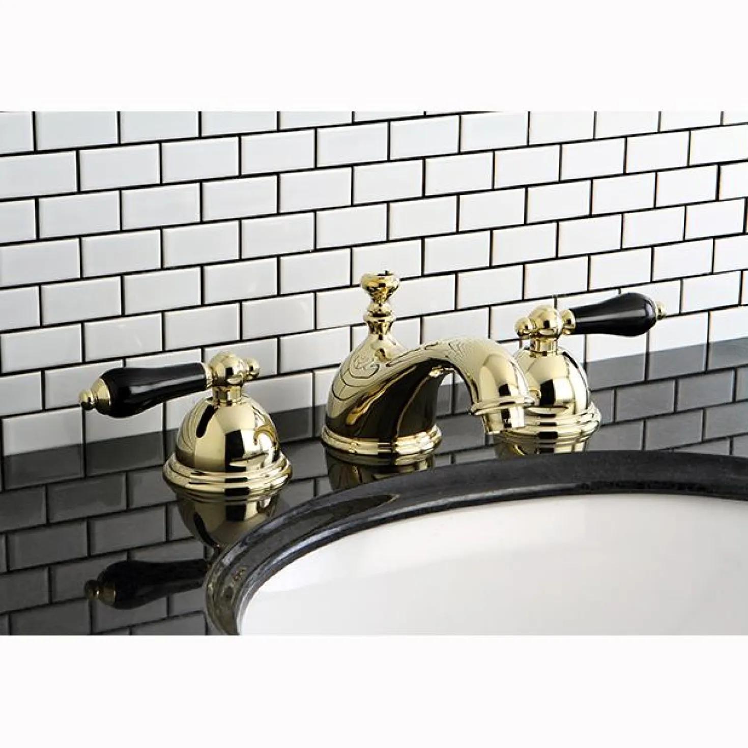 Kingston Brass Restoration Onyx Widespread Lavatory Faucet with Black Porcelain Lever Handle