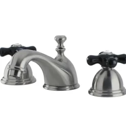 Kingston Brass Restoration Onyx Widespread Lavatory Faucet with Black Porcelain Cross Handle