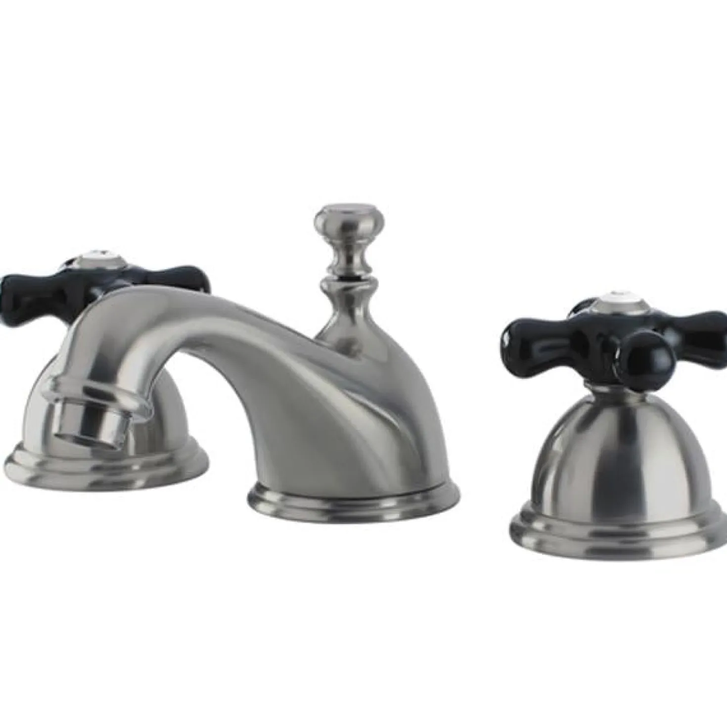 Kingston Brass Restoration Onyx Widespread Lavatory Faucet with Black Porcelain Cross Handle