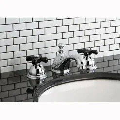Kingston Brass Restoration Onyx Widespread Lavatory Faucet with Black Porcelain Cross Handle