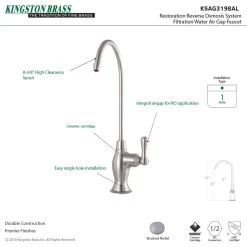Kingston Brass Restoration Reverse Osmosis System Filtration Water Air Gap Faucet