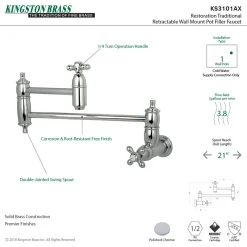 Kingston Brass Restoration Single Hole Wall Mount Pot Filler Kitchen Faucet