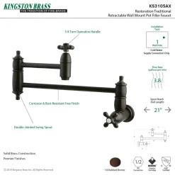 Kingston Brass Restoration Single Hole Wall Mount Pot Filler Kitchen Faucet