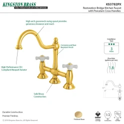 Kingston Brass Restoration Two-Handle Kitchen Bridge Faucet