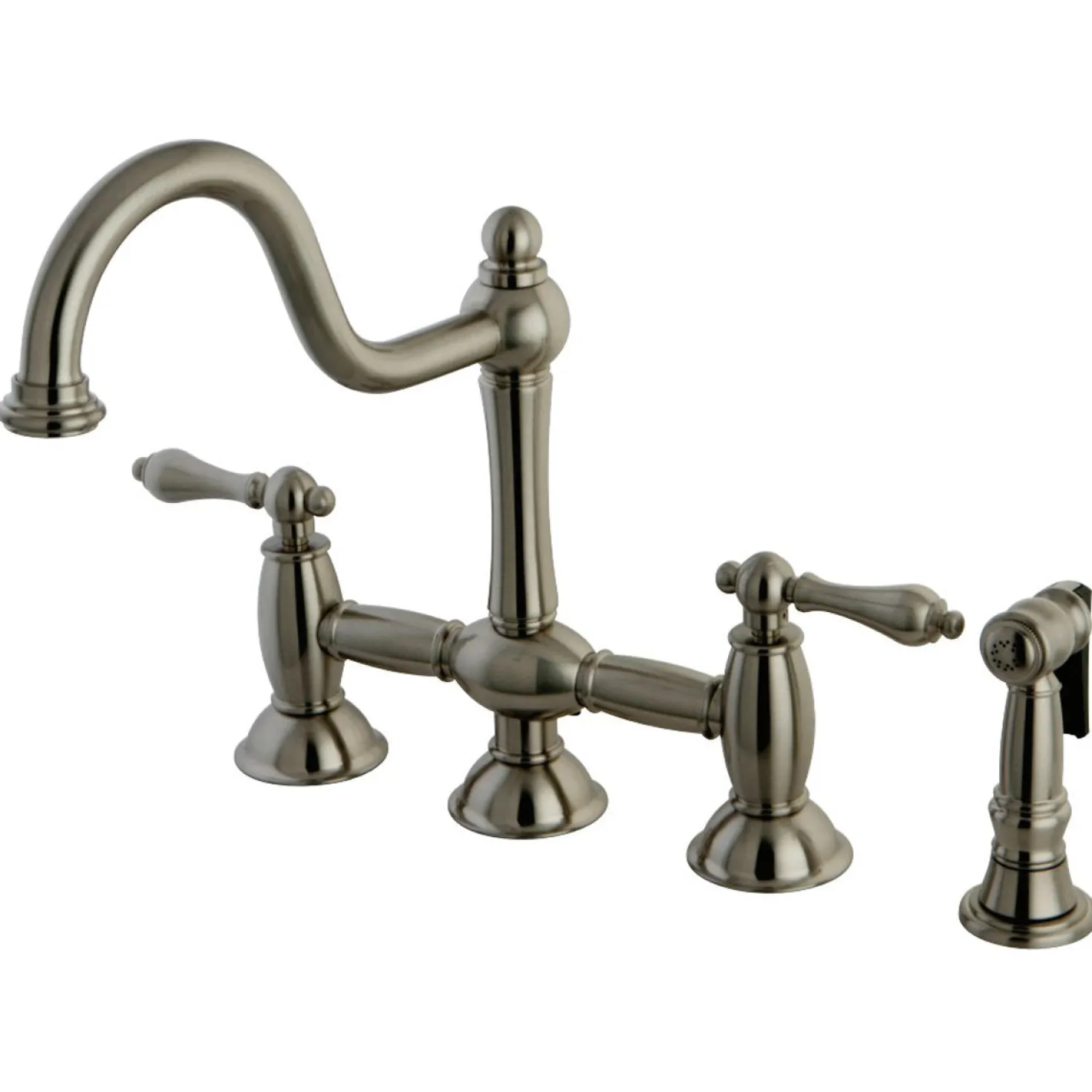 Kingston Brass Restoration Two-Handle Kitchen Bridge Faucet with Brass Sprayer