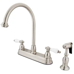 Kingston Brass Restoration Two Handle 8" Kitchen Faucet with Brass Sprayer and Lever Handle