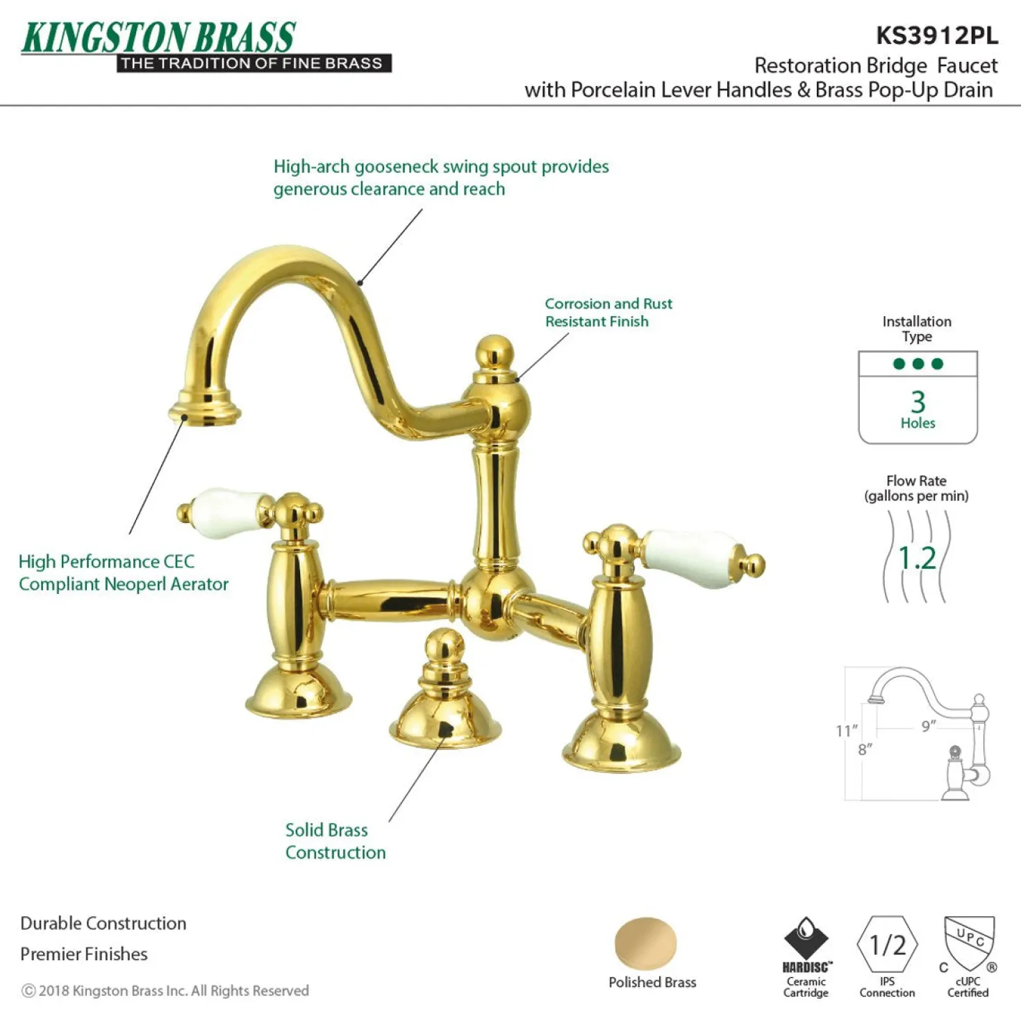 Kingston Brass Restoration Two-Handle Bathroom Bridge Faucet