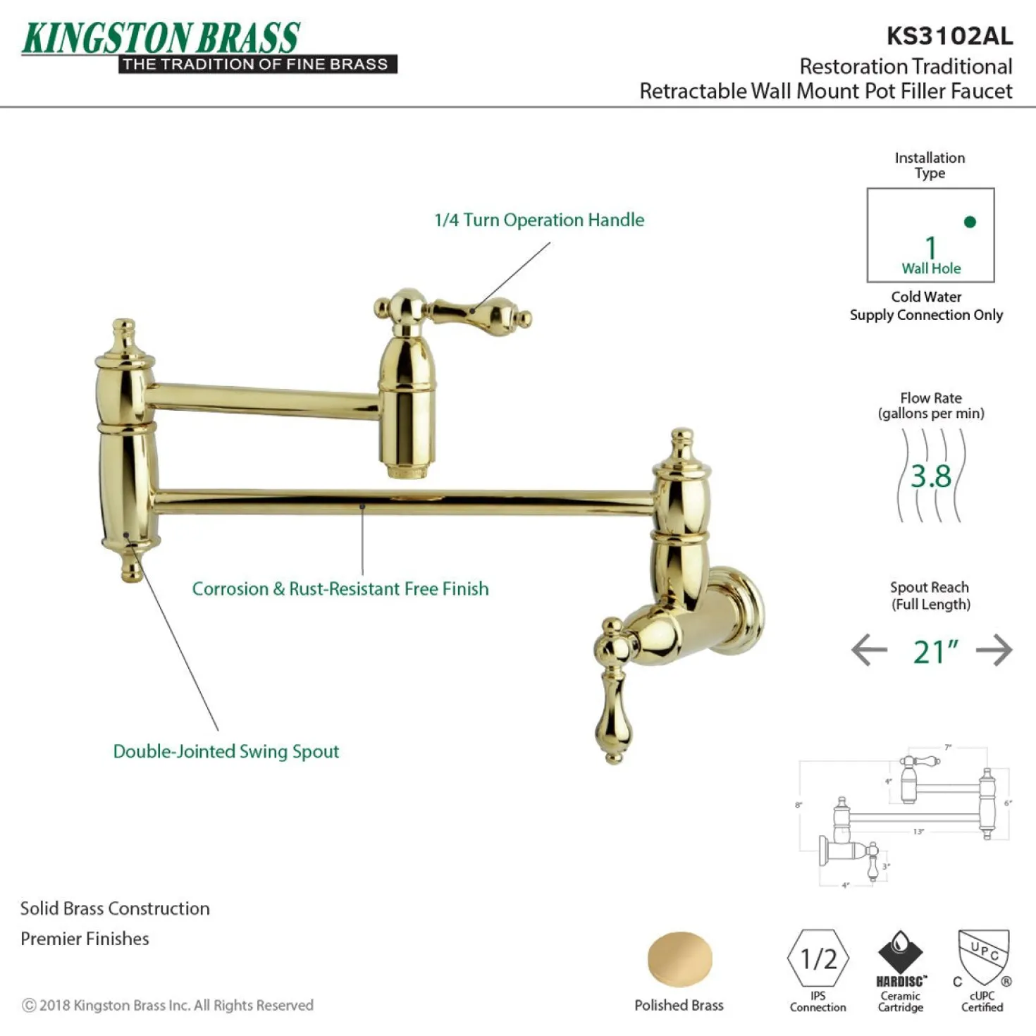 Kingston Brass Restoration Wall Mount Pot Filler Kitchen Faucet