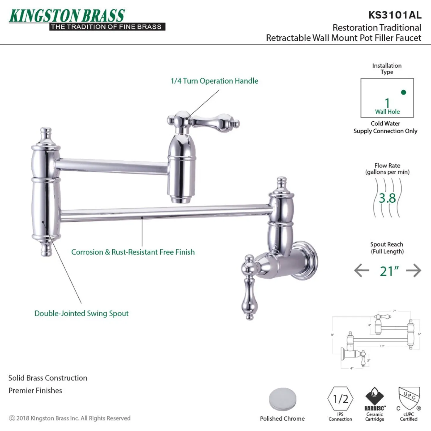 Kingston Brass Restoration Wall Mount Pot Filler Kitchen Faucet
