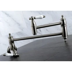 Kingston Brass Restoration Wall Mount Single Hole Pot Filler Kitchen Faucet