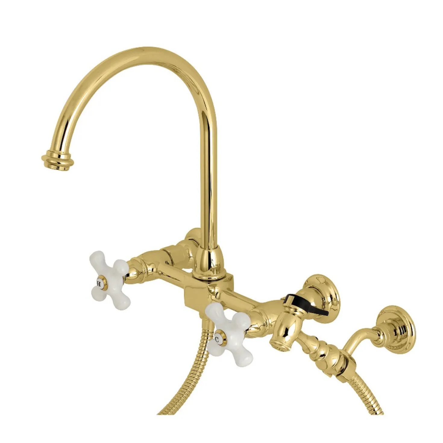 Kingston Brass Restoration Wall Mount 8" Centerset Kitchen Faucet with Brass Sprayer