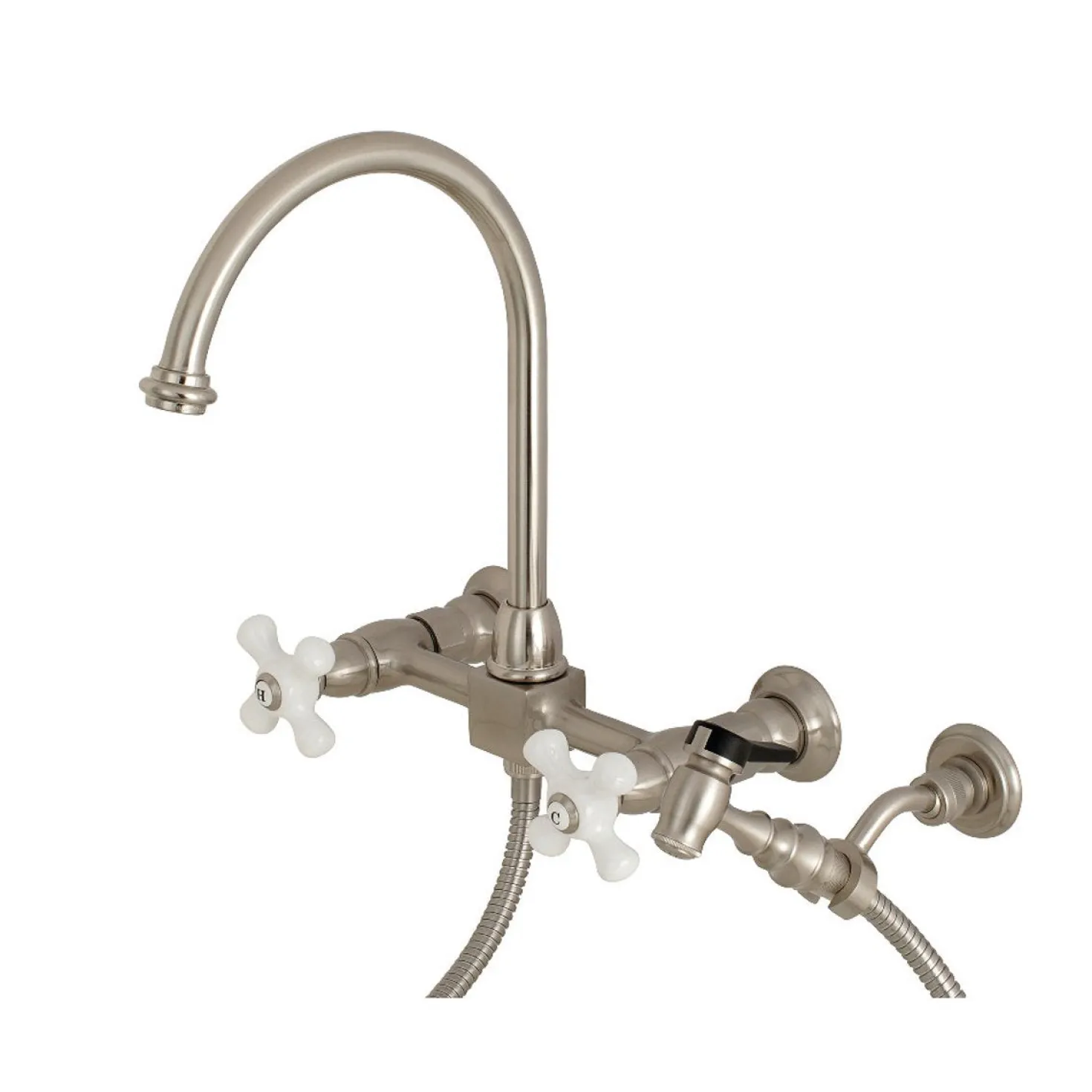 Kingston Brass Restoration Wall Mount 8" Centerset Kitchen Faucet with Brass Sprayer