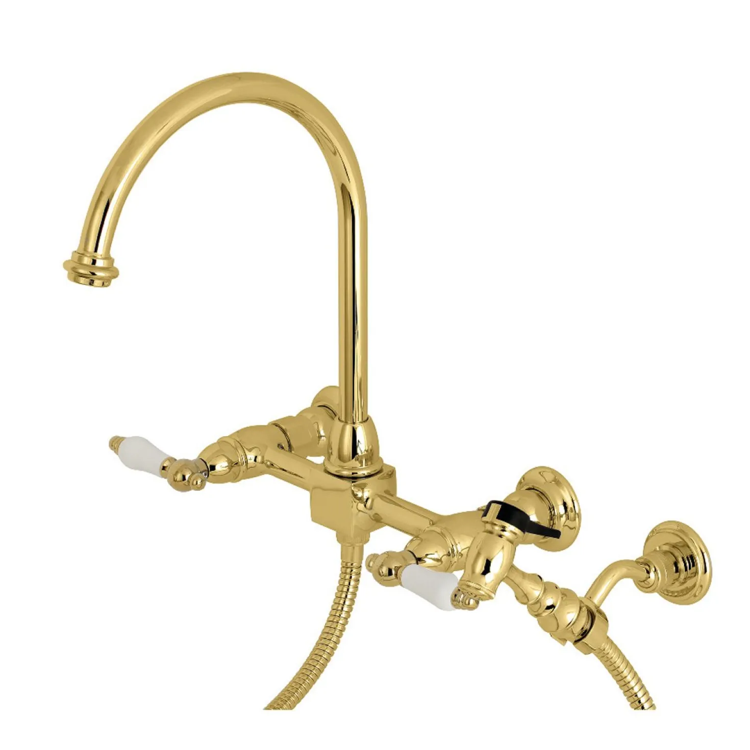 Kingston Brass Restoration Wall Mount 8-Inch Centerset Kitchen Faucet with Brass Sprayer