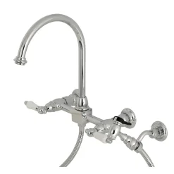 Kingston Brass Restoration Wall Mount 8-Inch Centerset Kitchen Faucet with Brass Sprayer