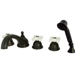 Kingston Brass Roman Cross Handles Tub Faucet with Hand Shower