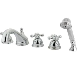 Kingston Brass Roman KS335X5AX-P 3-Cross Handles Tub Faucet with Hand Shower