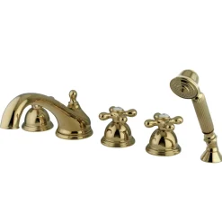 Kingston Brass Roman KS335X5AX-P 3-Cross Handles Tub Faucet with Hand Shower