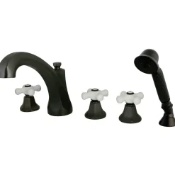 Kingston Brass Roman KS432X5PX-P 3-Cross Handles Tub Faucet with Hand Shower