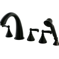 Kingston Brass Roman 3-Lever Handles Tub Faucet with Hand Shower