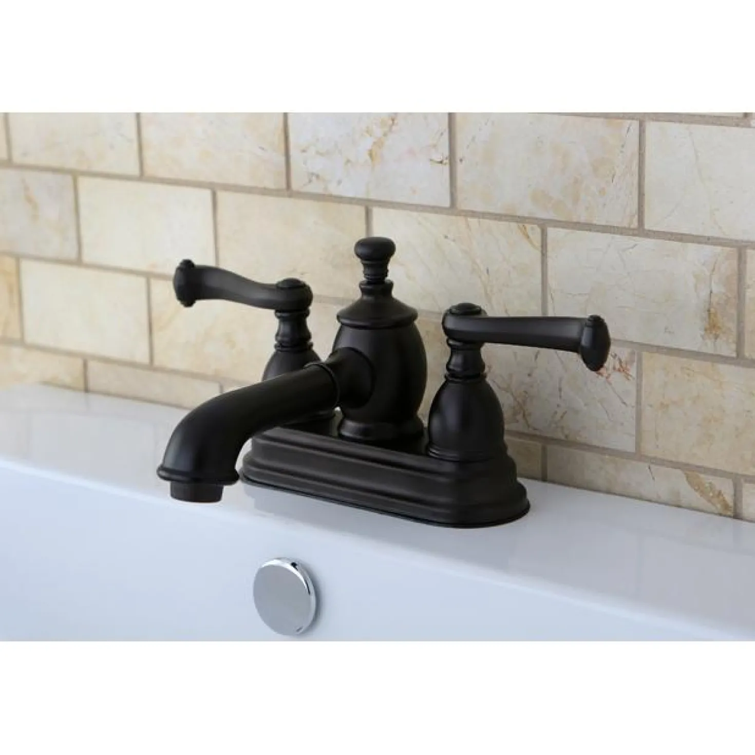 Kingston Brass Royale 4" Centerset Lavatory Faucet with Heritage Spout and Metal Lever Handle