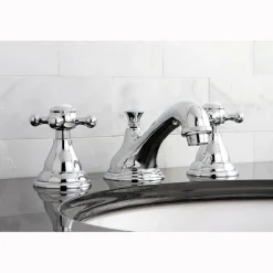 Kingston Brass Royale Classic Two Handle Deck Mount 8" to 16" Widespread Lavatory Faucet with Brass Pop-up