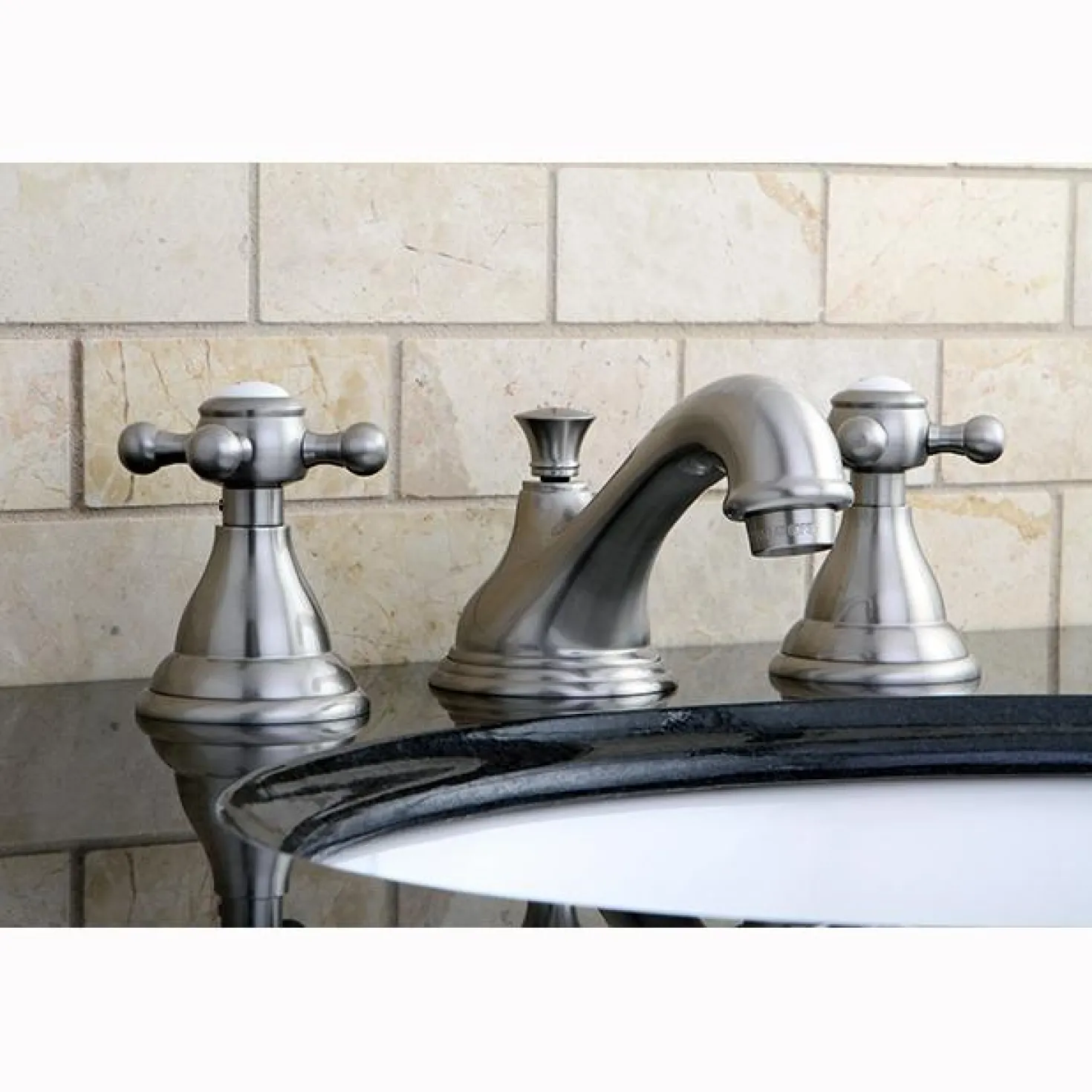 Kingston Brass Royale Classic Two Handle Deck Mount 8" to 16" Widespread Lavatory Faucet with Brass Pop-up