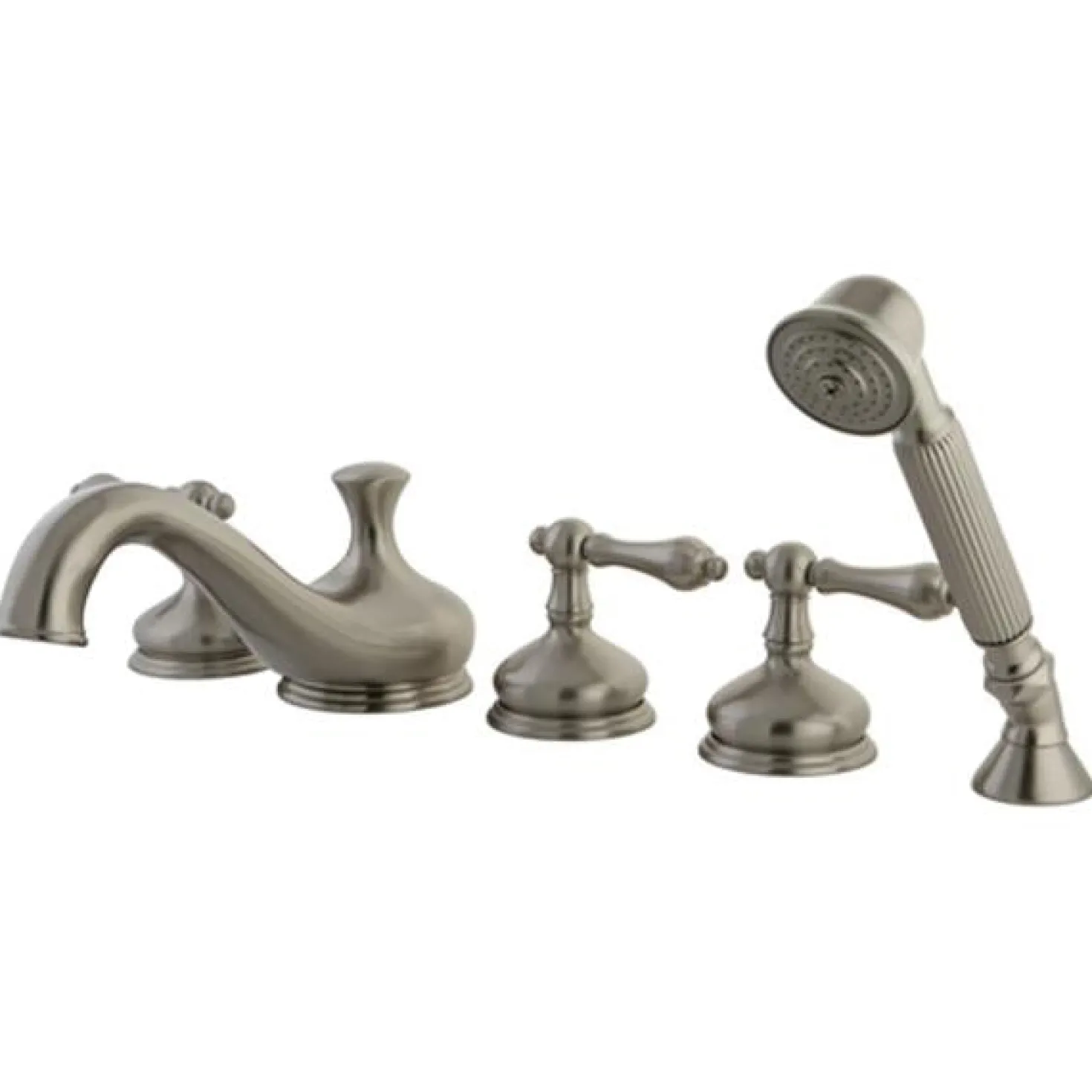 Kingston Brass Royale Three Handle Roman Tub Filler with Hand Shower in Satin Nickel