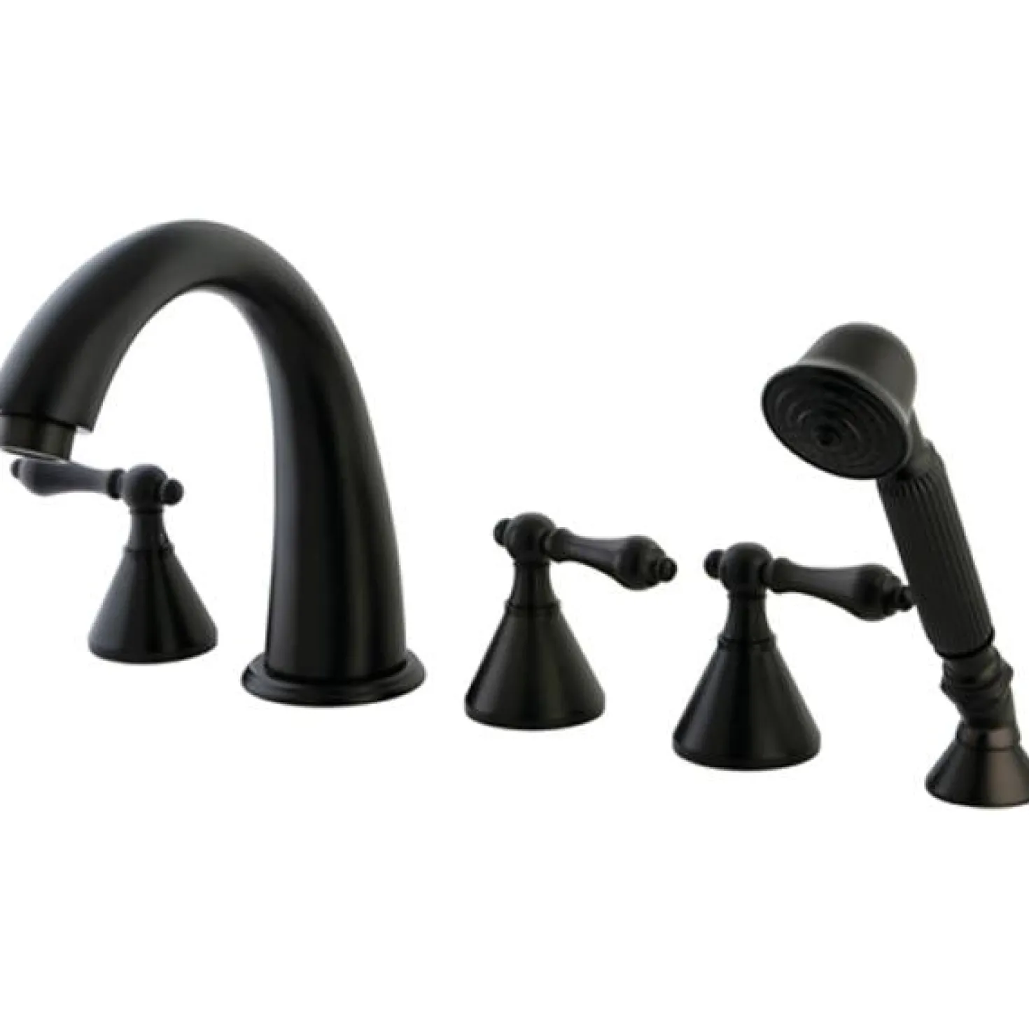 Kingston Brass Royale Three Handle Roman Tub Filler with Hand Shower in Oil Rubbed Bronze