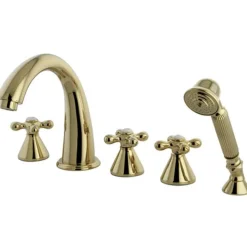 Kingston Brass Royale Three Handle Solid Brass Roman Tub Filler with Hand Shower