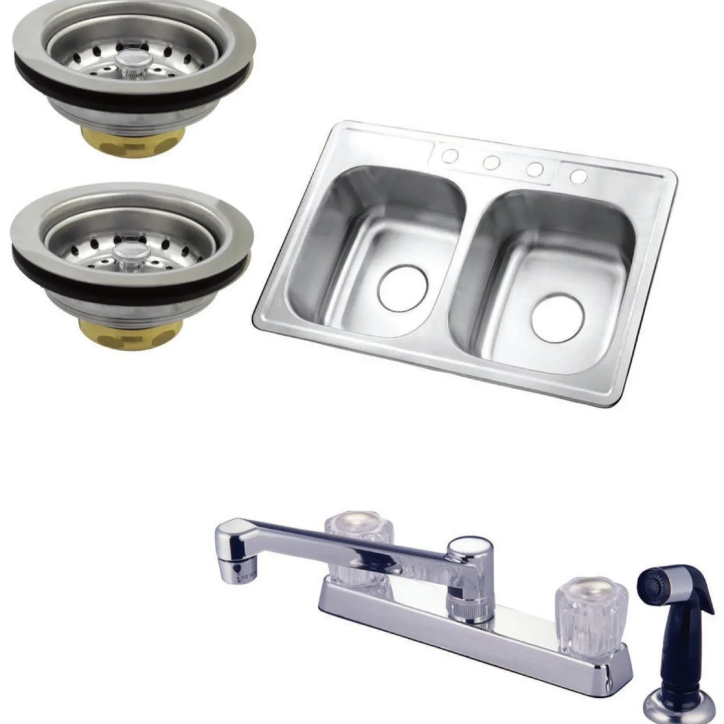 Kingston Brass Self-Rimming Double Bowl Kitchen Sink with Faucet