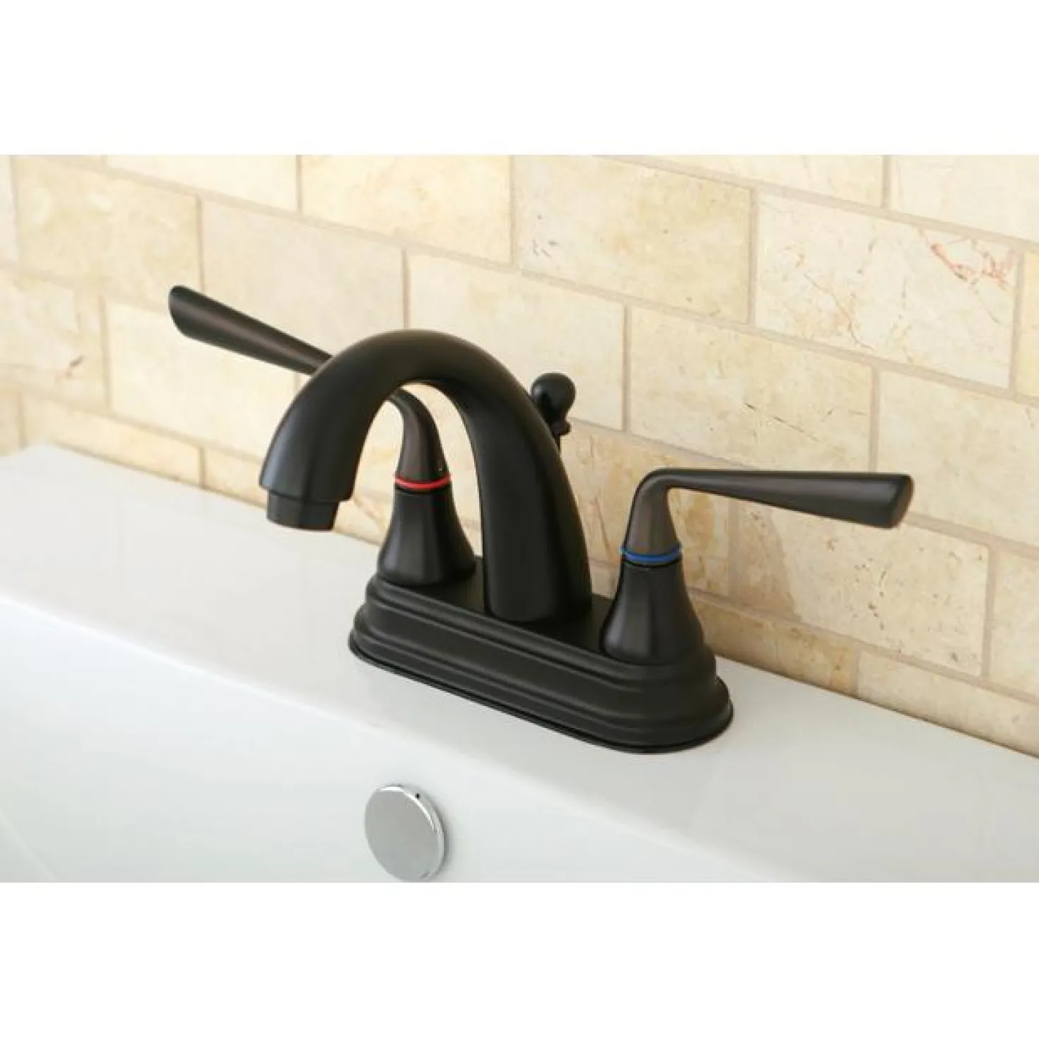 Kingston Brass Silver Sage 4" Centerset Two Handle Lavatory Faucet with Brass Pop-up