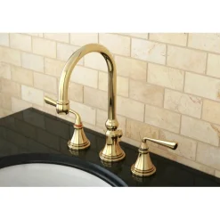 Kingston Brass Silver Sage 8" to 16" Widespread Two Handle Lavatory Faucet with Brass Pop-up