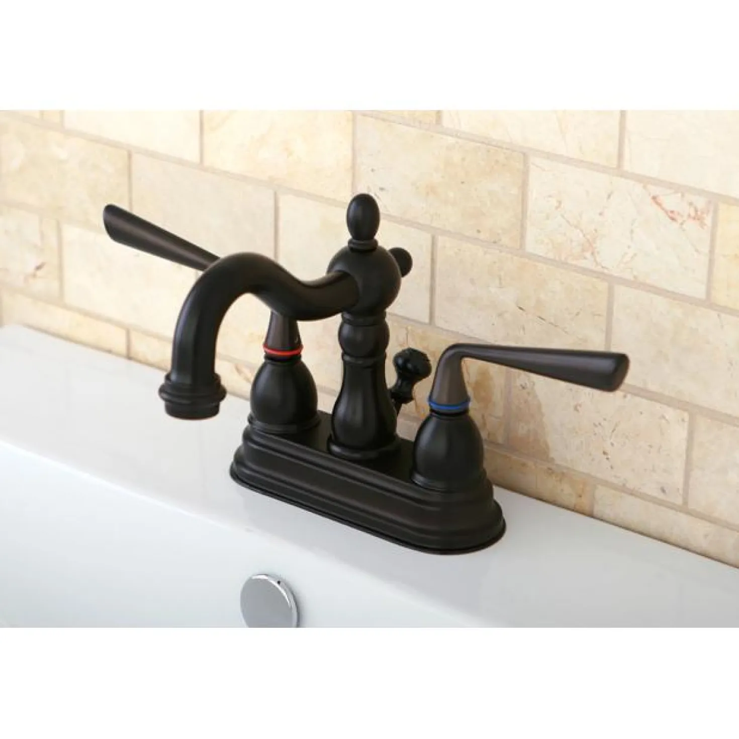 Kingston Brass Silver Sage Two Handle 4" Centerset Lavatory Faucet with Brass Pop-up